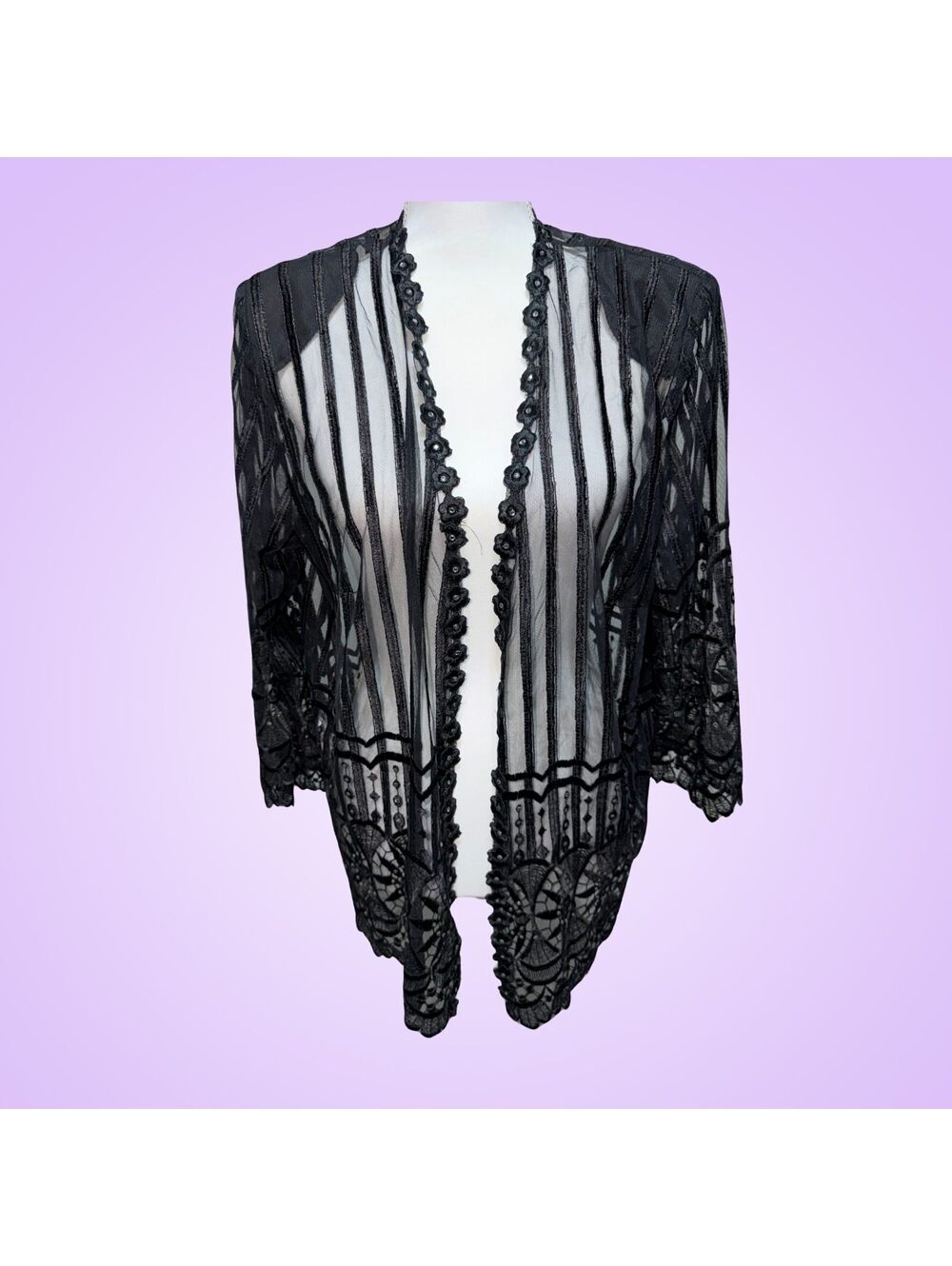 NWT Pretty Things Black Sheer Lace Rhinestone Cardigan | XL